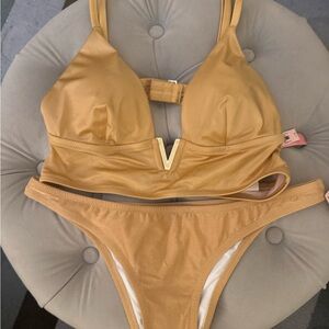 Victoria Secret Gold V-Hardware Bikini Women's Swimwear Set